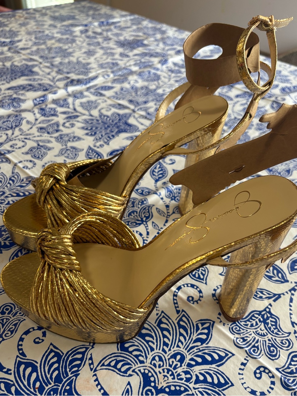 Jessica Simpson Metallic Gold Knotted Platform Slingback Heels - Picture 4 of 6